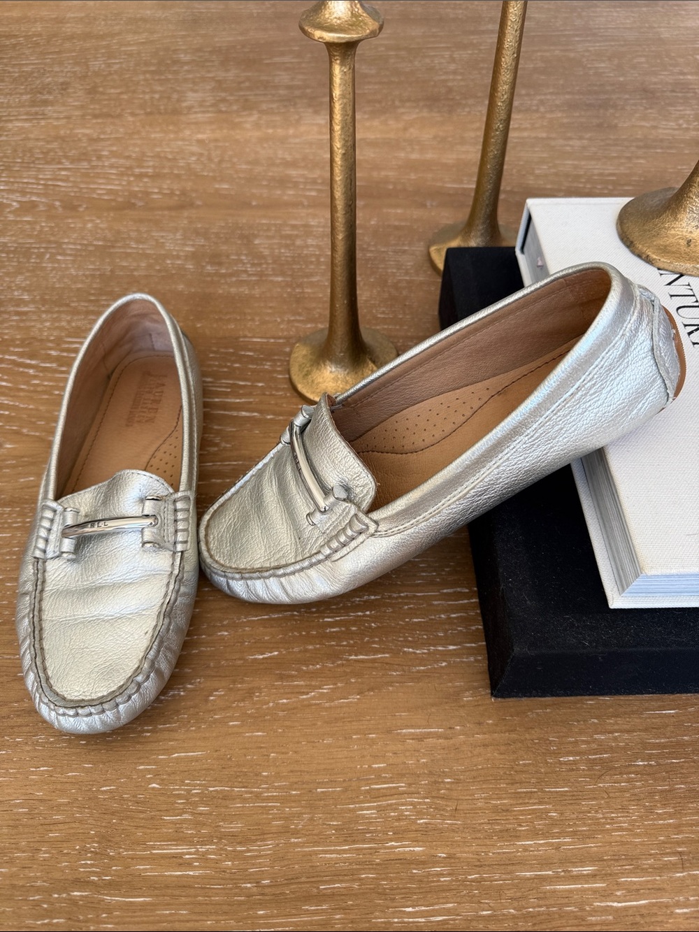 Lauren Ralph Lauren Metallic Silver Leather Bit Loafers - Picture 3 of 5